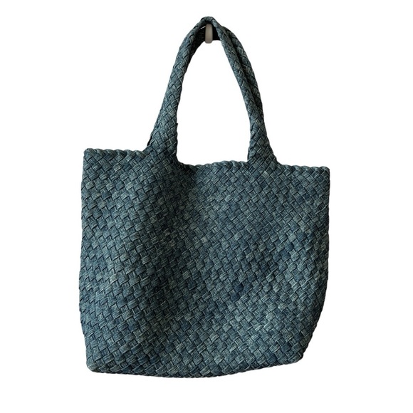 LARGE WOVEN TOTE BAG W MATCHING COSMETIC CASE ORGANIZER VERSATILE MODERN CHIC - Picture 2 of 11